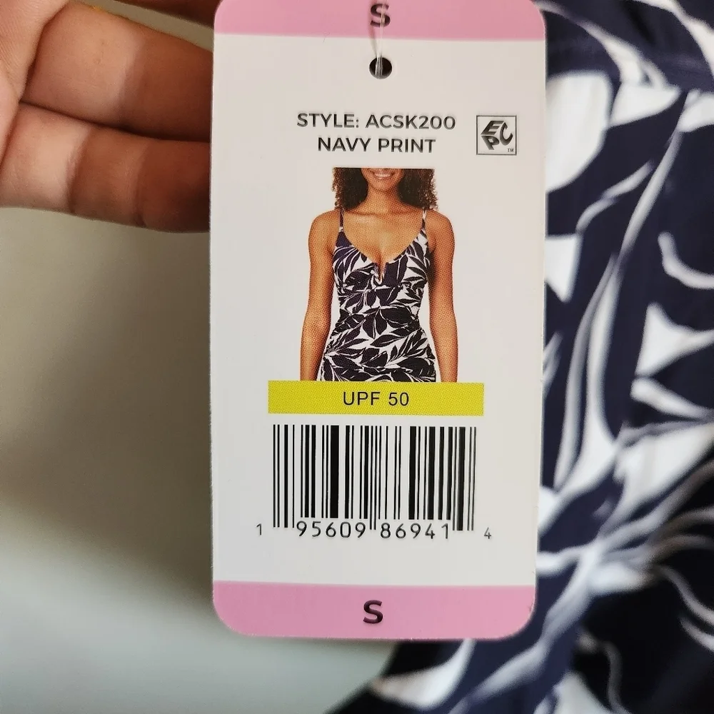 NWT Anne Cole Tankini Bakini Swim Top Tank Navy White Small S